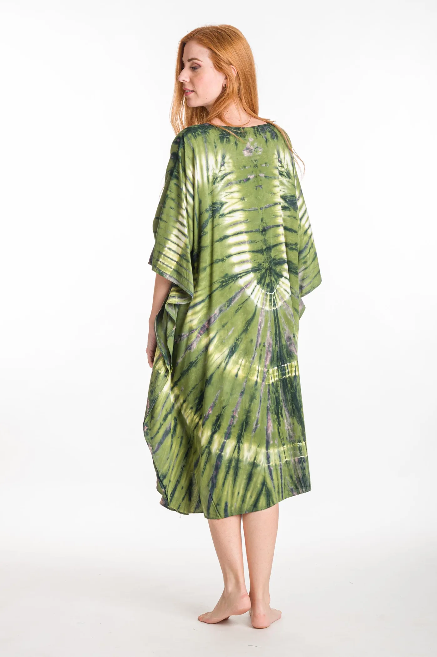 Καφτανι midi βισκοζ tie dye - Πράσινο καφτάνι παραλίας από βισκόζ για καλοκαιρινές resort εμφανίσεις