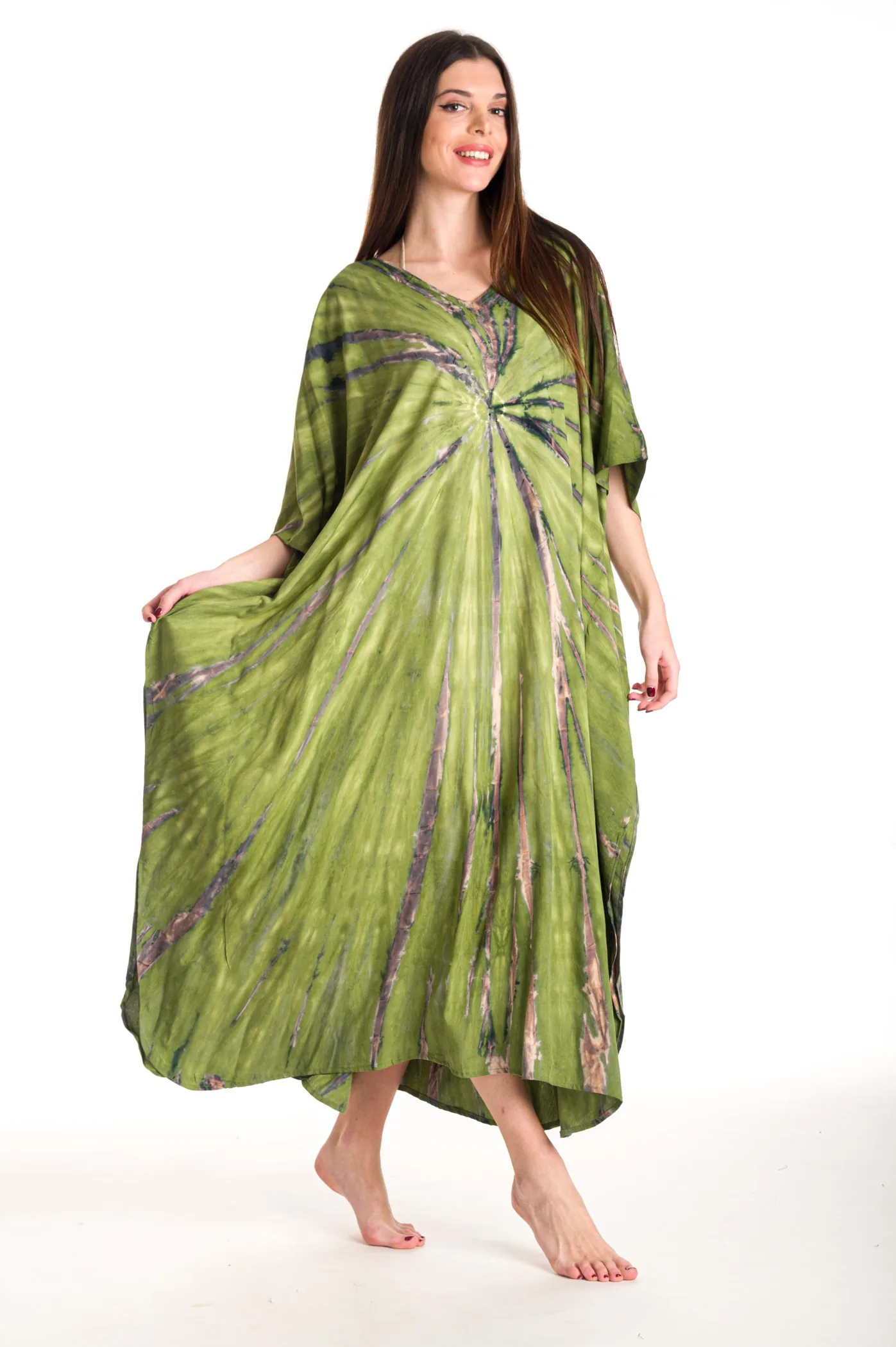Καφτανι βισκοζ tie dye - Πράσινο καφτάνι παραλίας από βισκόζ για καλοκαιρινές resort εμφανίσεις