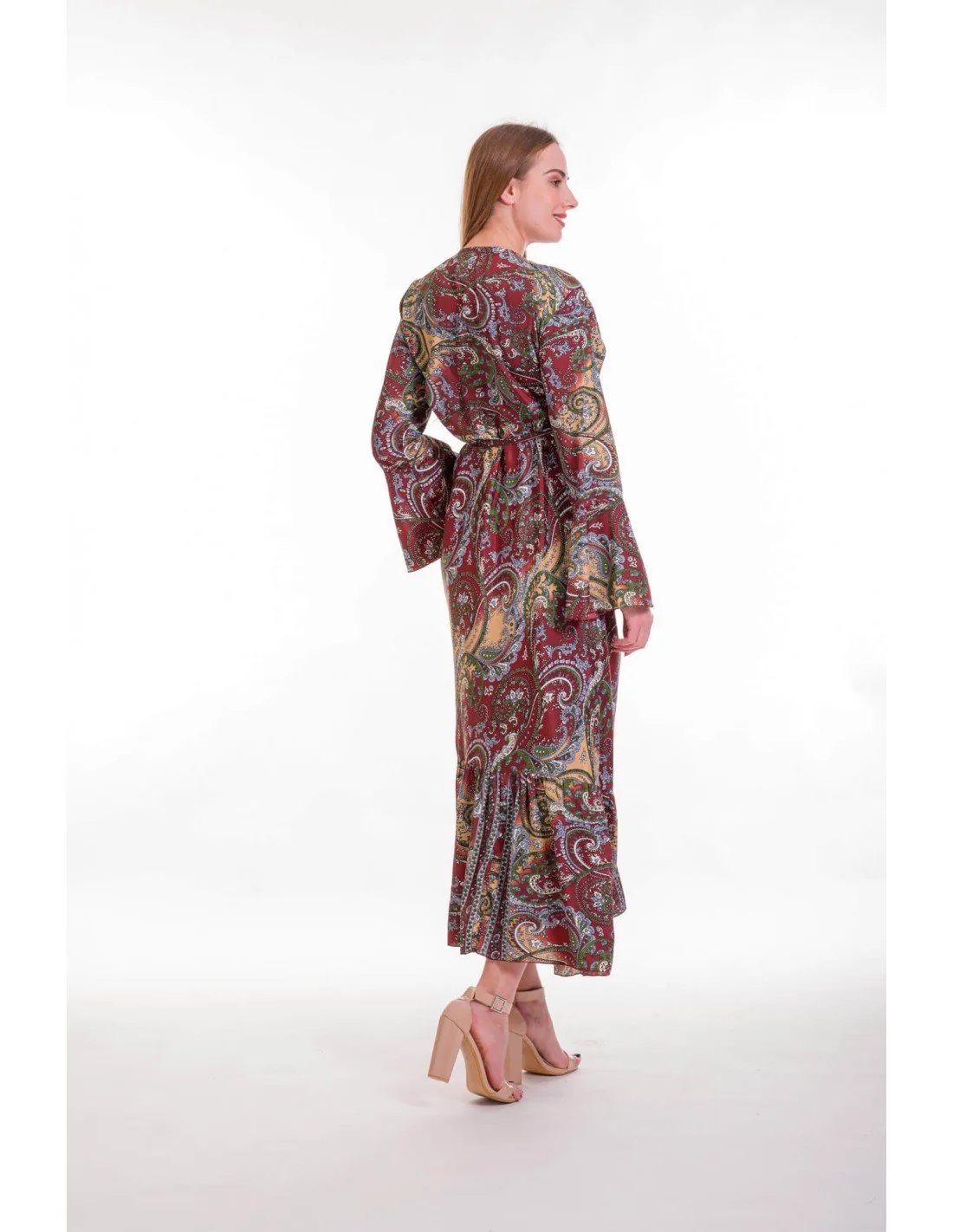 Φορεμα κρουαζε art. silk με βολαν - Πράσινο;Μπορντό φόρεμα παραλίας για καλοκαιρινές resort εμφανίσεις