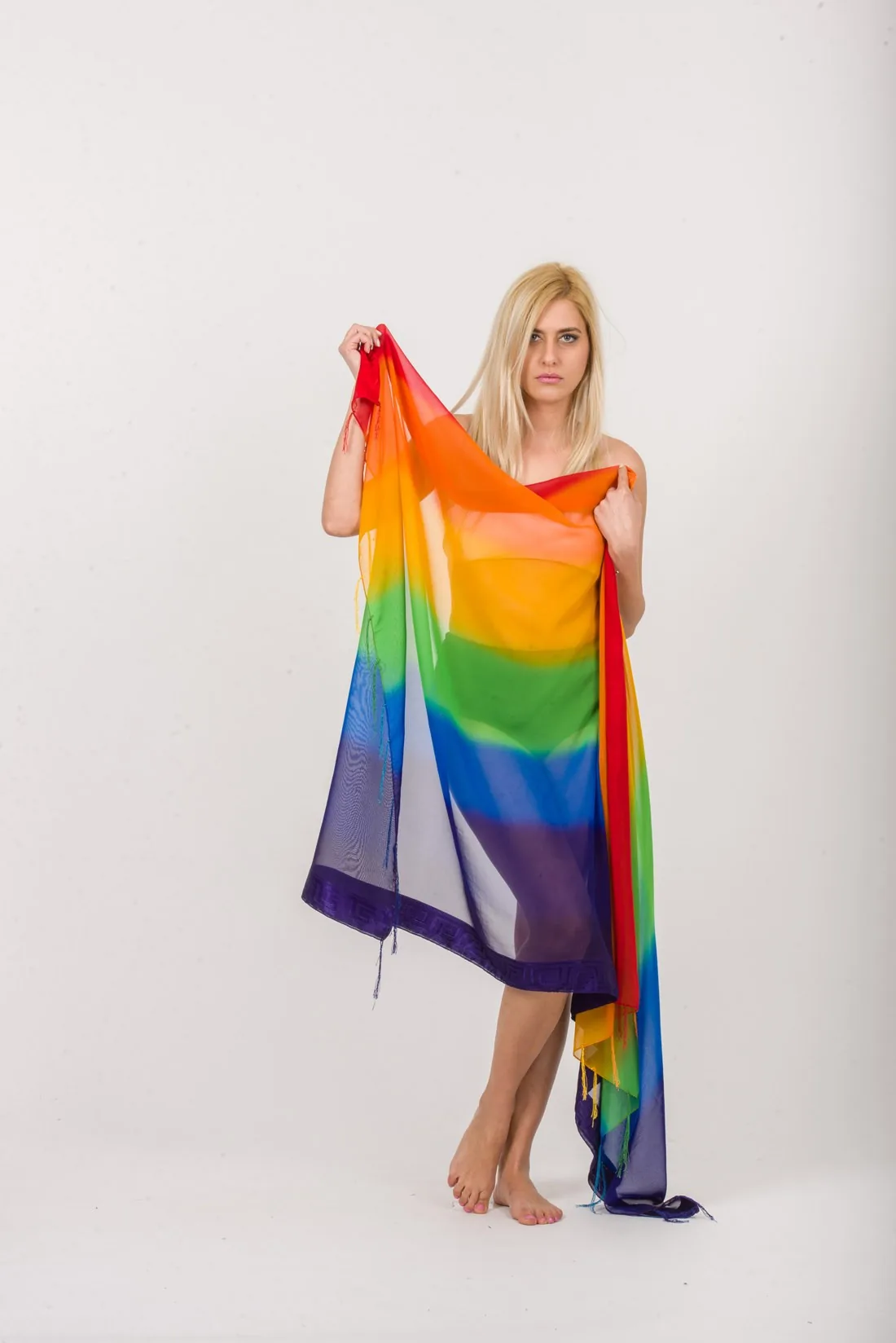 Παρεο chiffon με κεντημα μαιανδρο στην πλεξη - Πράσινο;Rainbow;Κίτρινο;Μπλέ;Μώβ;Πορτοκα παρεό παραλίας για καλοκαιρινές resort εμφανίσεις