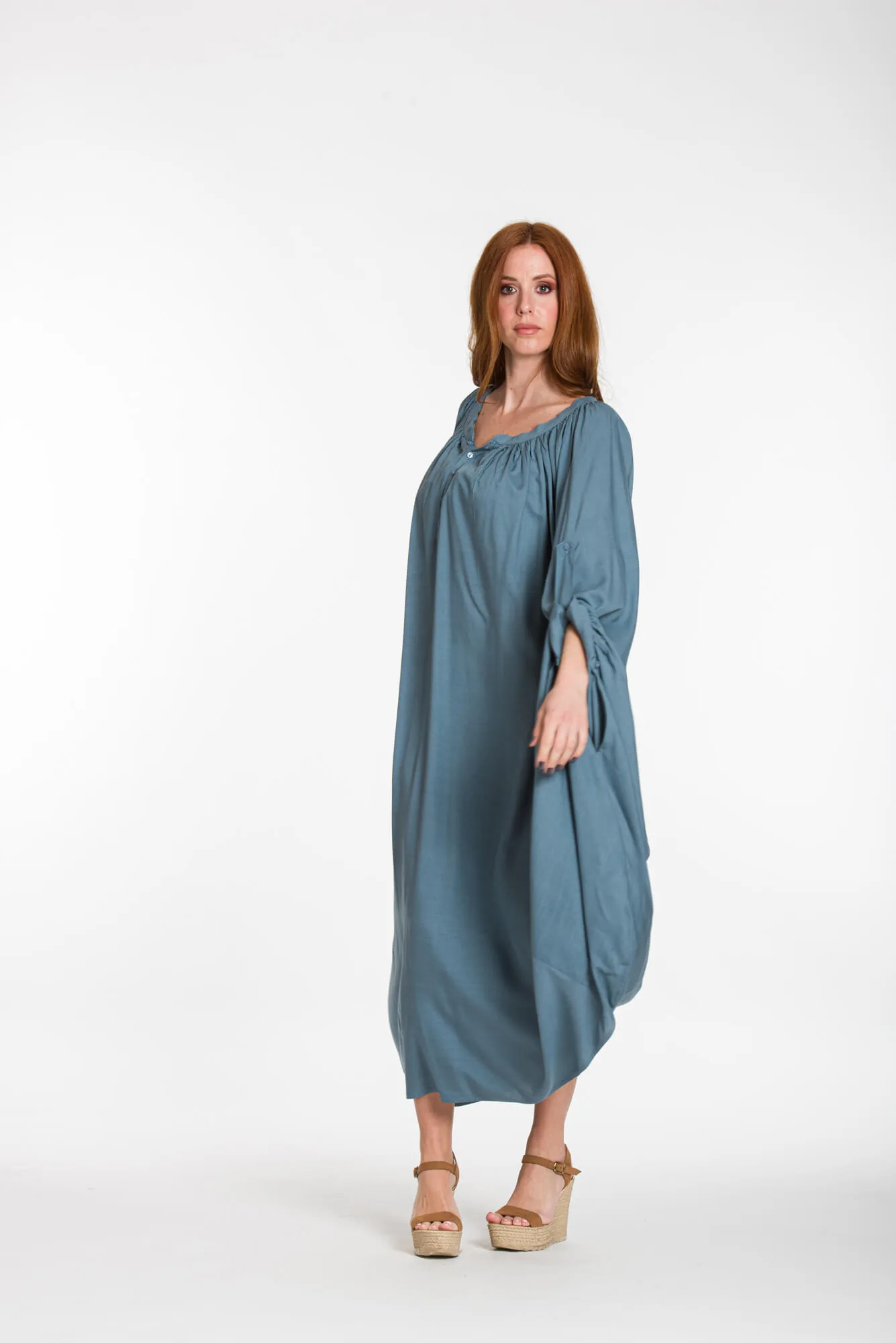 Καφτανι - πουκαμισοφορεμα oversize look με ρυθμιζομενα μανικια - Ράφ φόρεμα παραλίας από βισκόζ για καλοκαιρινές resort εμφανίσεις