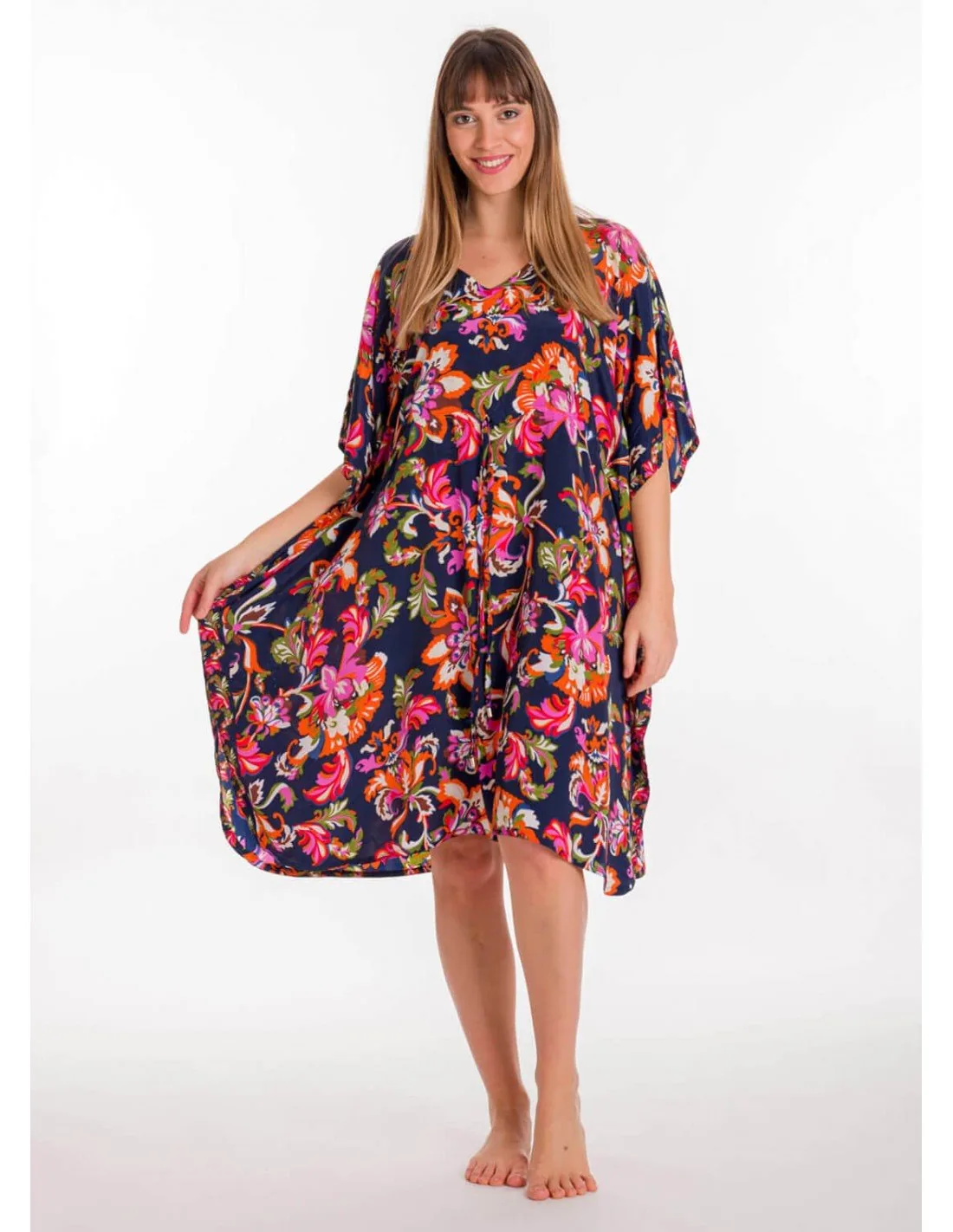 Καφτανι art. silk με adjuster - Ρόζ;Navy Blue παρεό παραλίας για καλοκαιρινές resort εμφανίσεις