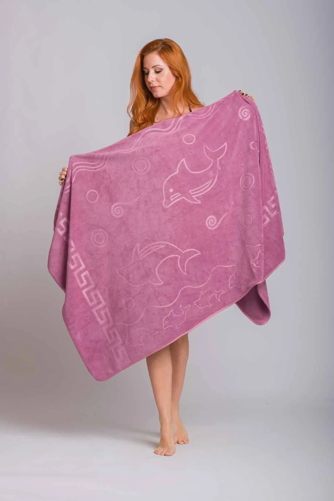 Σαπιο μηλο πετσετα θαλασσης microfiber με σχεδιο δελφινι και μαιανδρο - Σάπιο Μήλο παρεό παραλίας για καλοκαιρινές resort εμφανίσεις
