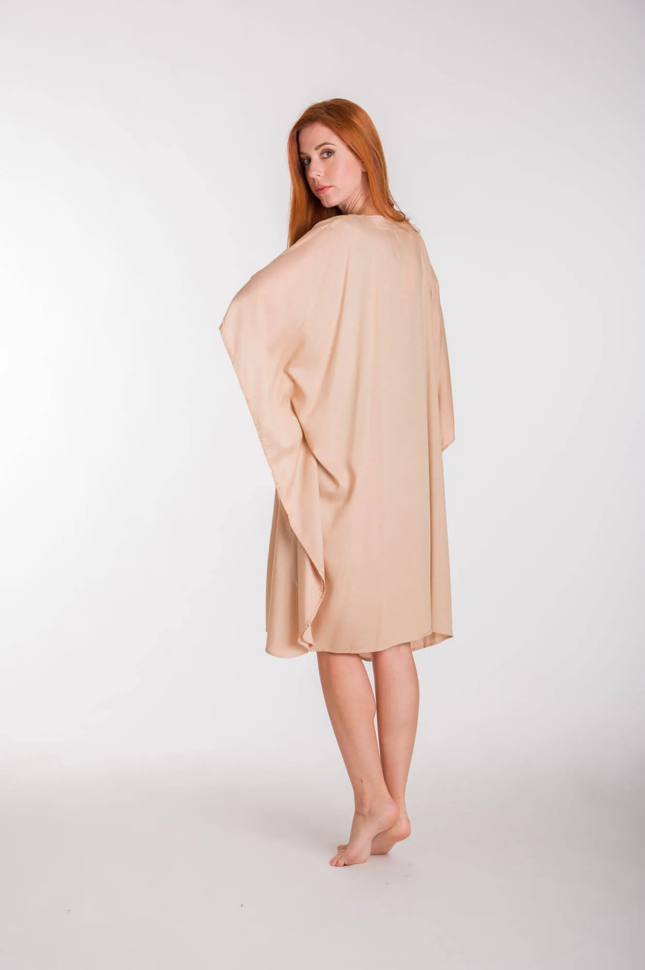 Καφτανι μονοχρωμο midi viscose - Σομόν καφτάνι παραλίας από βισκόζ για καλοκαιρινές resort εμφανίσεις