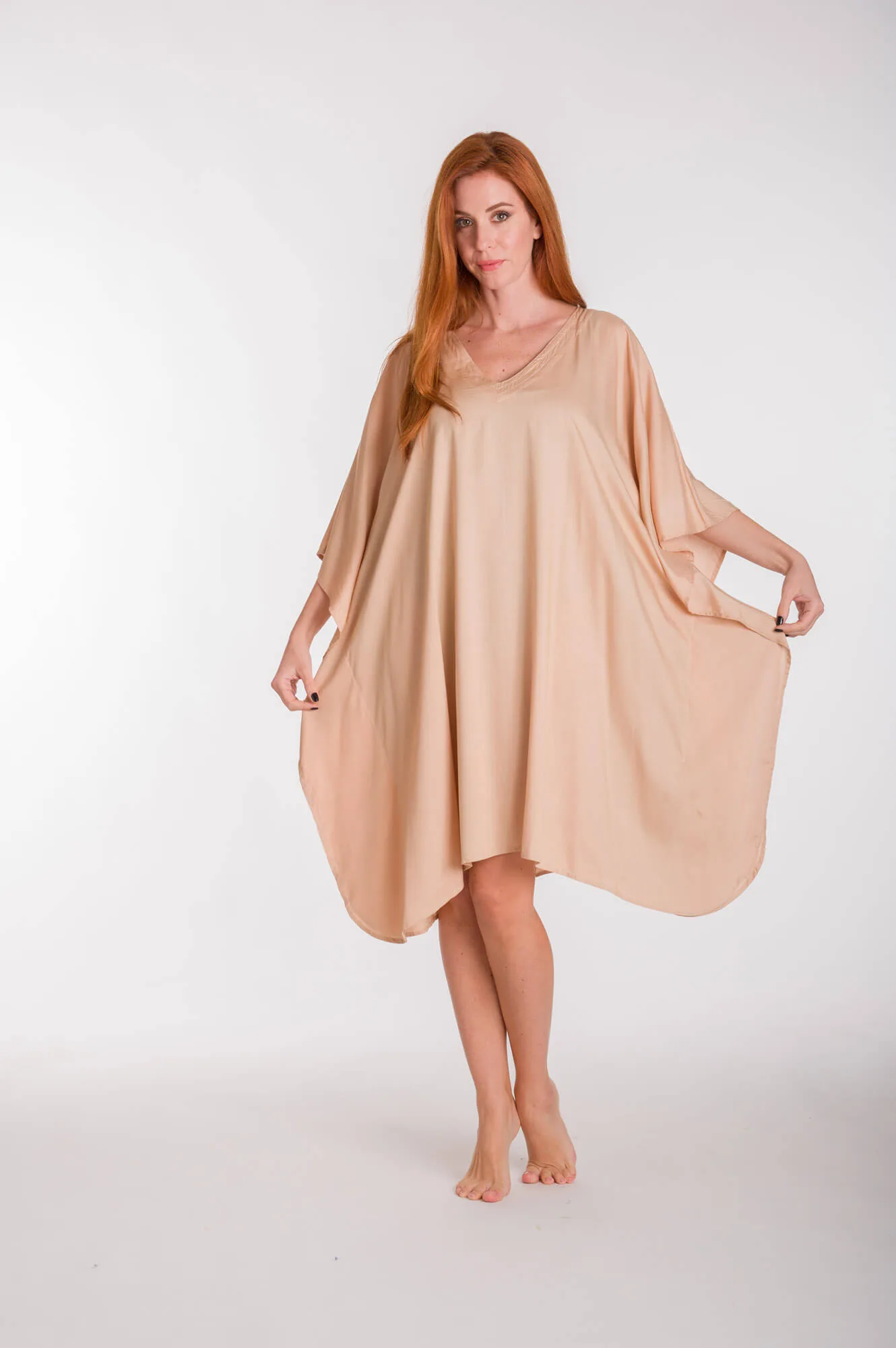 Καφτανι μονοχρωμο midi viscose - Σομόν καφτάνι παραλίας από βισκόζ για καλοκαιρινές resort εμφανίσεις