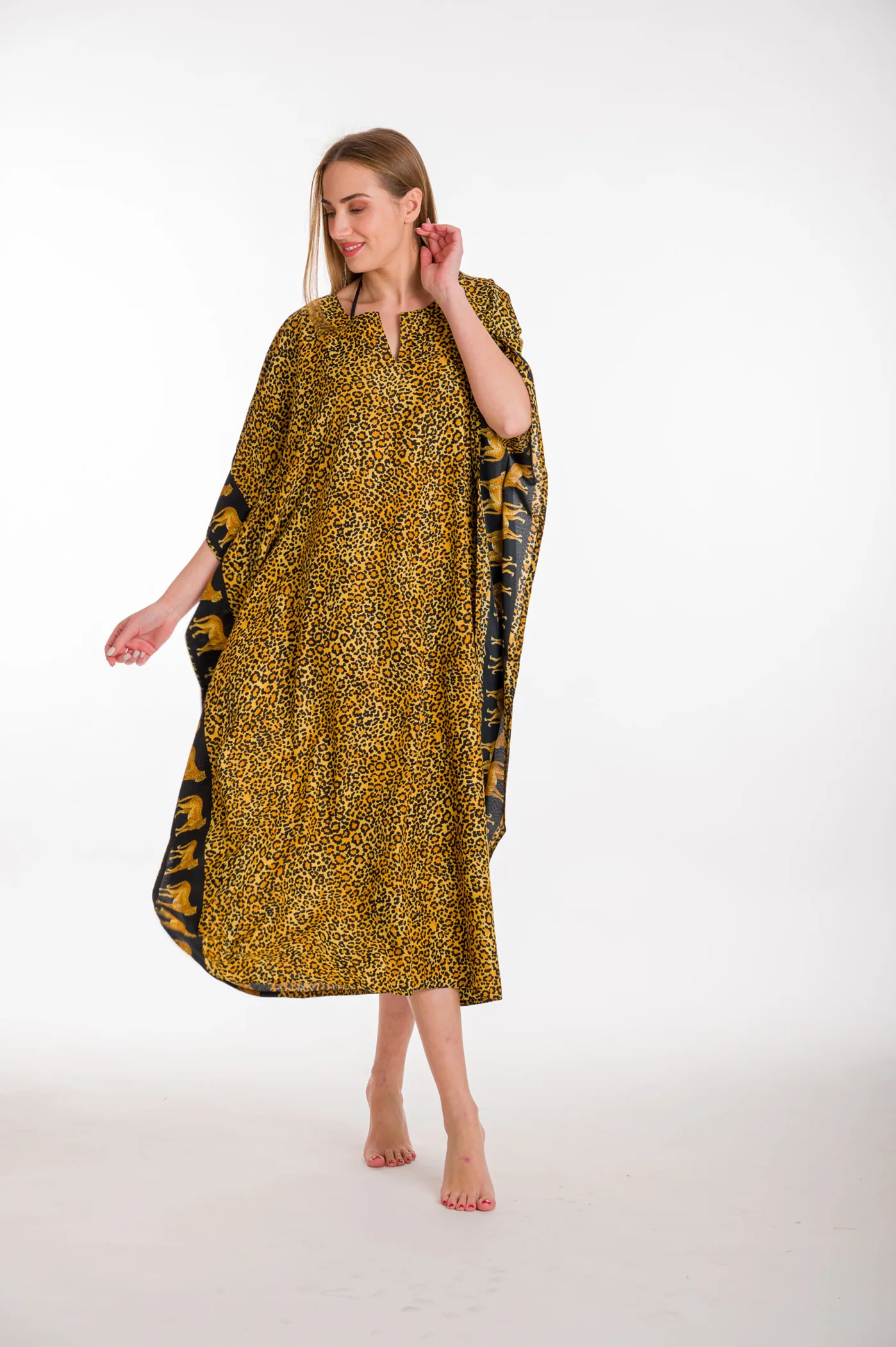 Καφτανι animal print mmf silk touch - Τιγρέ καφτάνι παραλίας από animal print για καλοκαιρινές resort εμφανίσεις