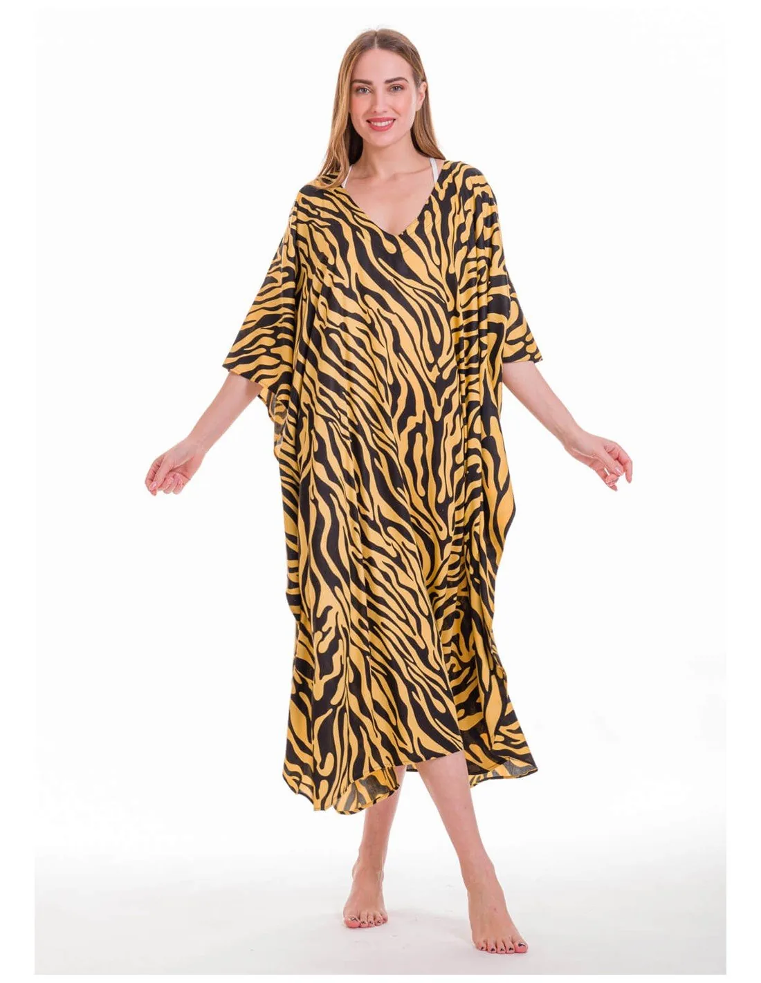 Καφτανι βισκοζ animal print - Τιγρέ παρεό παραλίας από βισκόζ για καλοκαιρινές resort εμφανίσεις