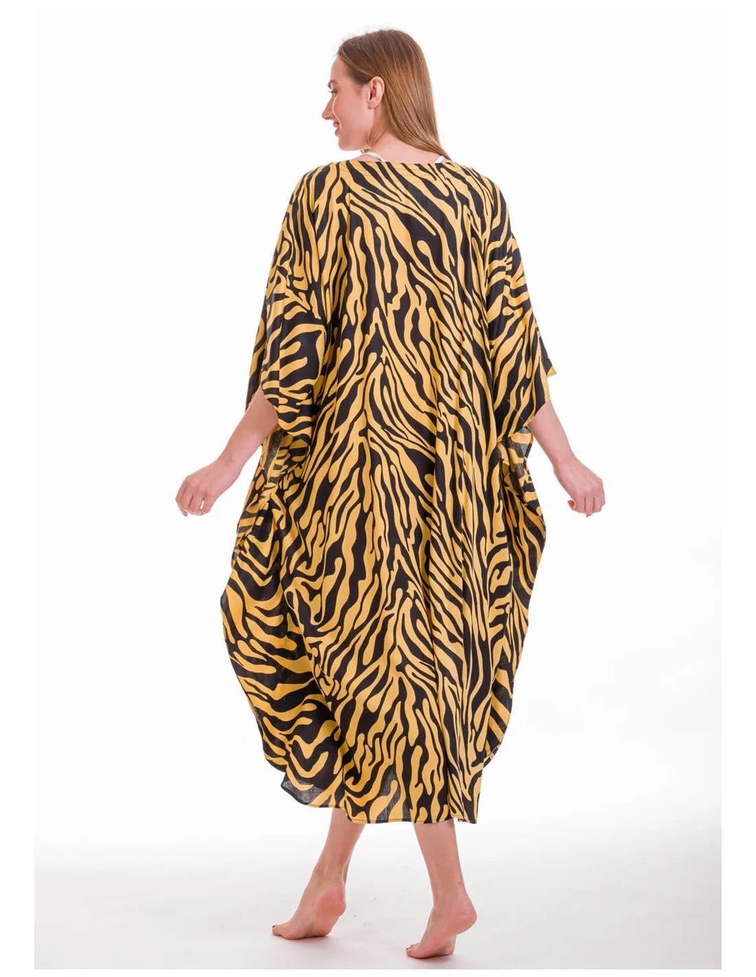 Καφτανι βισκοζ animal print - Τιγρέ καφτάνι παραλίας από βισκόζ για καλοκαιρινές resort εμφανίσεις