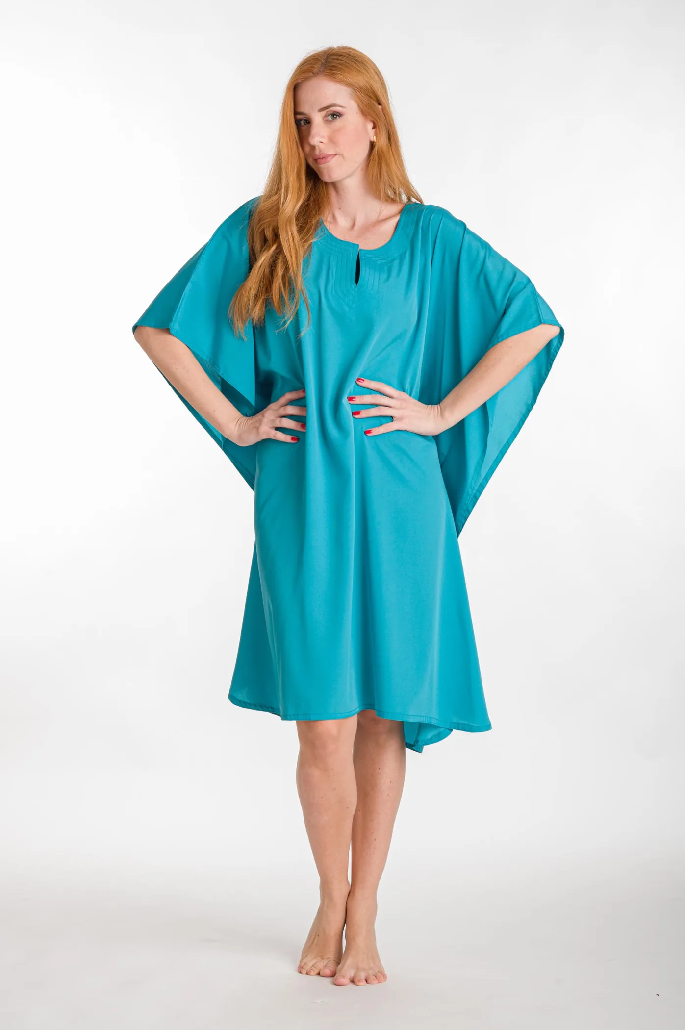 Καφτανι 3/4 mmf silk touch - Τυρκουάζ καφτάνι παραλίας για καλοκαιρινές resort εμφανίσεις