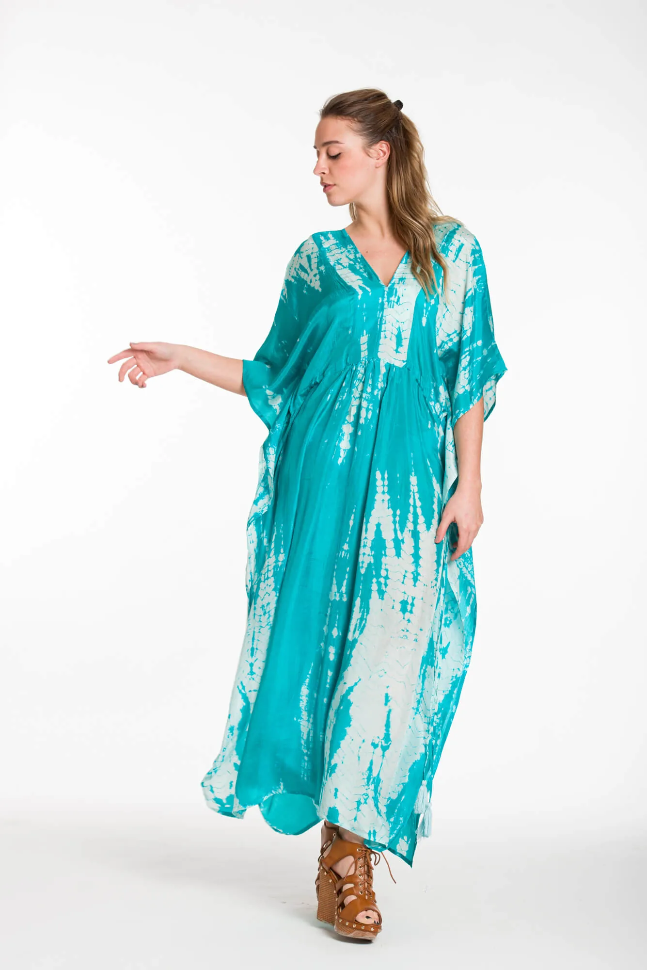 Καφτανι μεταξωτο 100% tie dye με κρυφο adjuster στις πλαινες - Βεραμάν παρεό παραλίας για καλοκαιρινές resort εμφανίσεις
