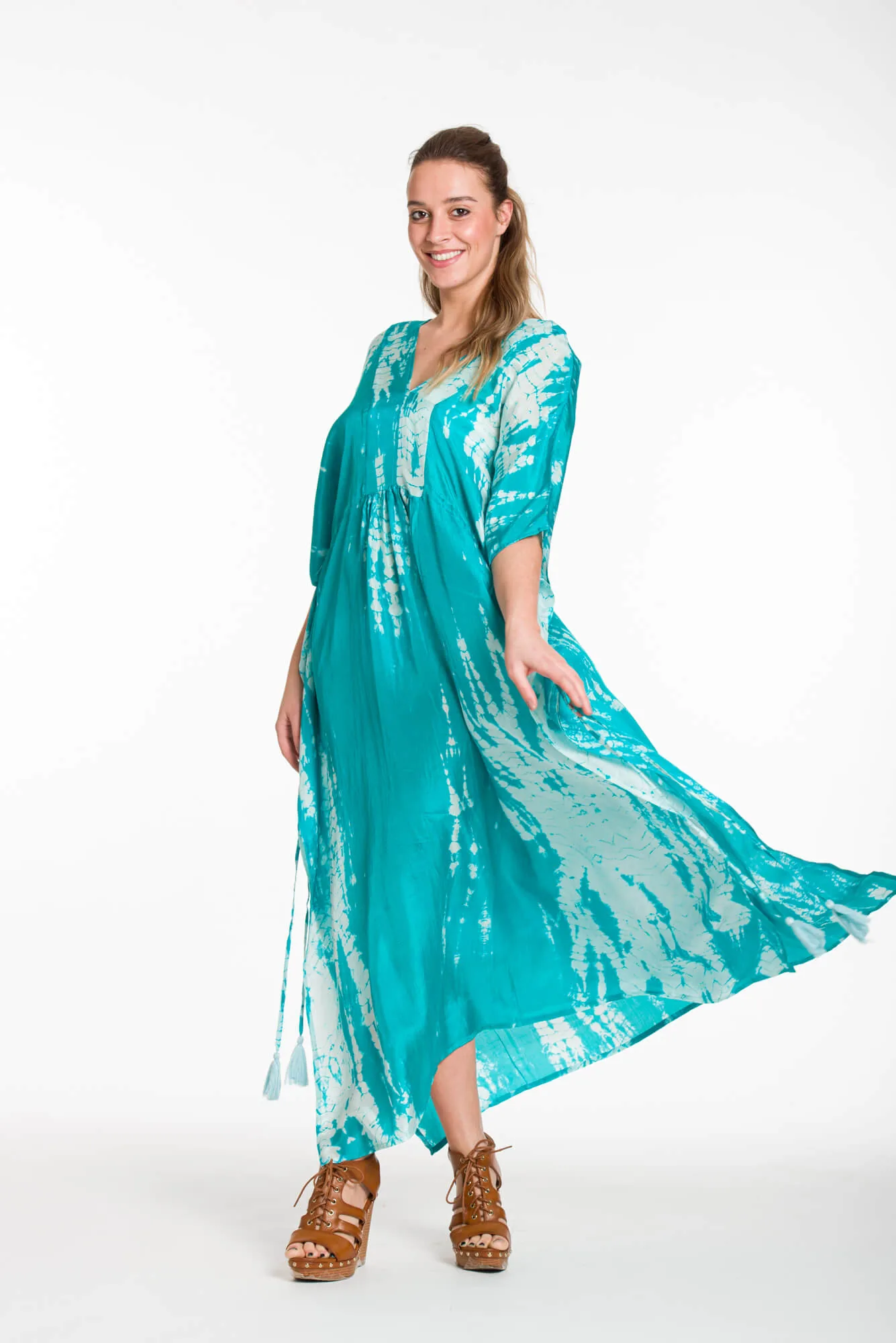Καφτανι μεταξωτο 100% tie dye με κρυφο adjuster στις πλαινες - Βεραμάν καφτάνι παραλίας για καλοκαιρινές resort εμφανίσεις