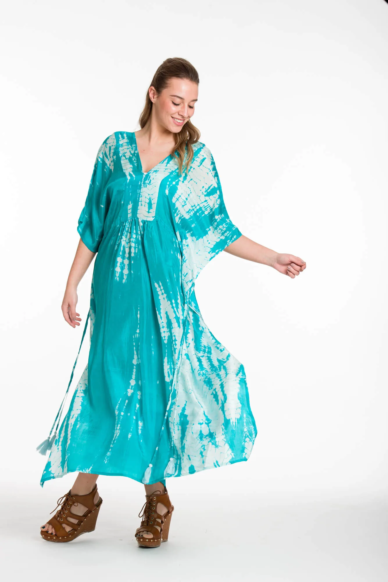 Καφτανι μεταξωτο 100% tie dye με κρυφο adjuster στις πλαινες - Βεραμάν καφτάνι παραλίας για καλοκαιρινές resort εμφανίσεις