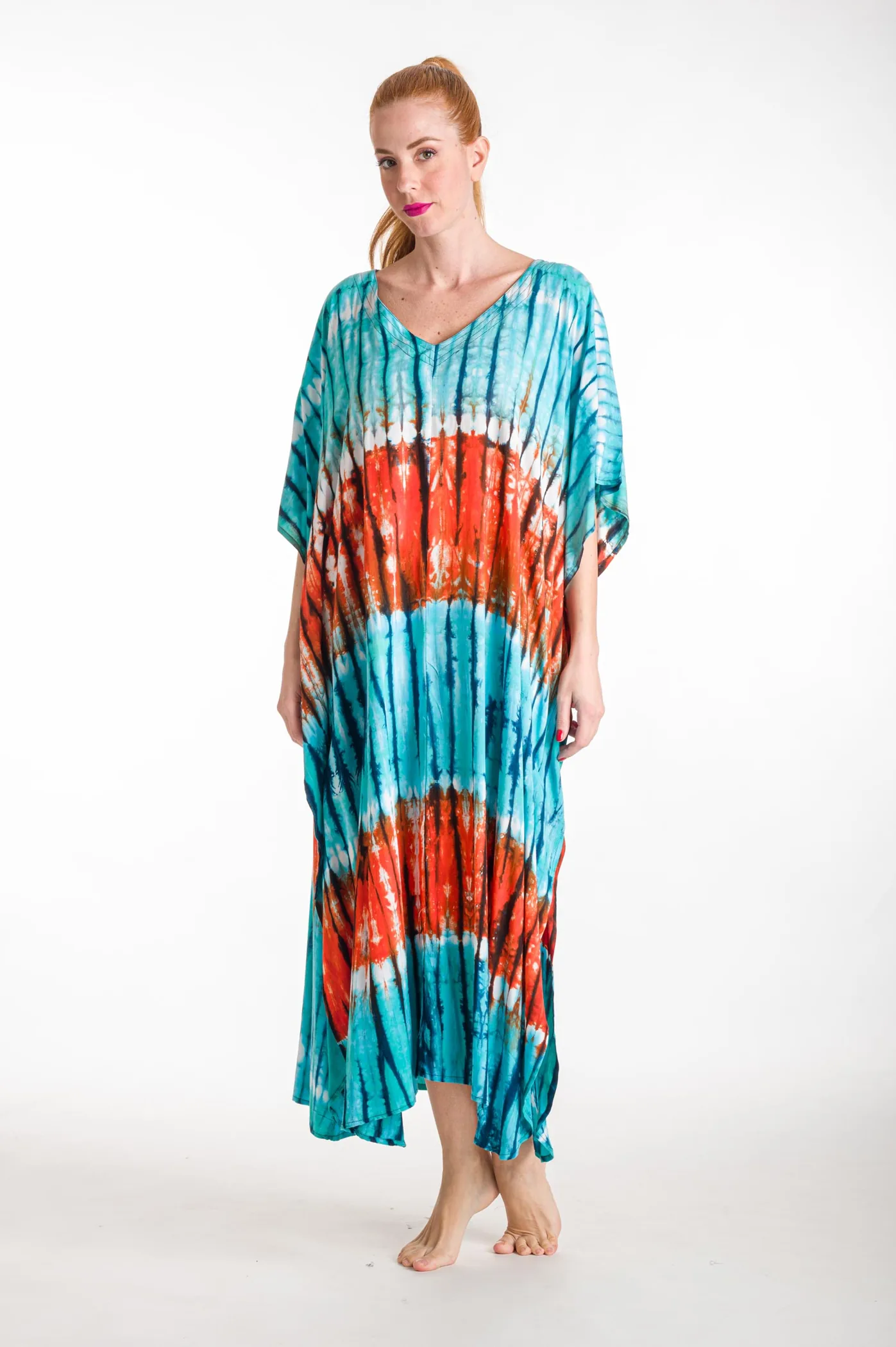 Καφτανι βισκοζ tie dye - Βεραμάν;Πορτοκαλί παρεό παραλίας από βισκόζ για καλοκαιρινές resort εμφανίσεις