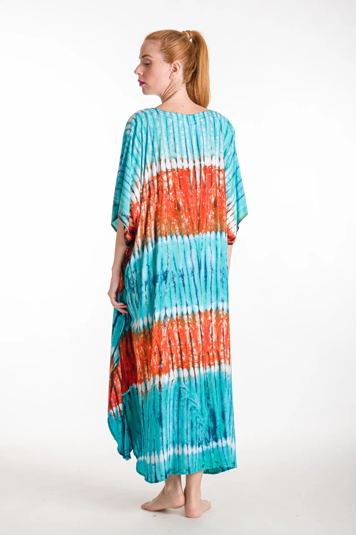 Καφτανι βισκοζ tie dye - Βεραμάν;Πορτοκαλί καφτάνι παραλίας από βισκόζ για καλοκαιρινές resort εμφανίσεις